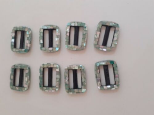 8 Rectangular Mother of Pearl Buckles Green Blocking 42 X 38mm - Picture 4 of 6
