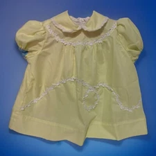 Vtg Yellow Baby Dress Lace Trim Peter Pan Collar 50s 60s Cotton 6-12m Blue