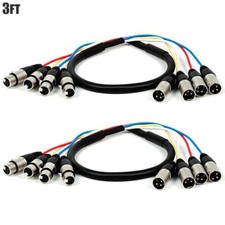 2 Pcs 3FT 3-Pin XLR 4-Channel Male to Female Audio Extension Cable Snake Cord