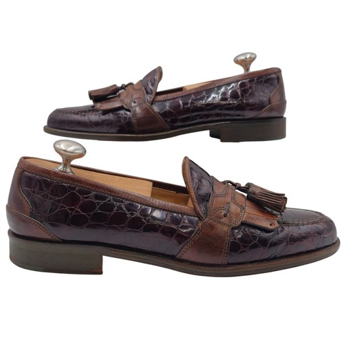 Vintage Johnston & Murphy Mens 8M Alligator embossed Dress Shoes Loafers Italy - Picture 7 of 11