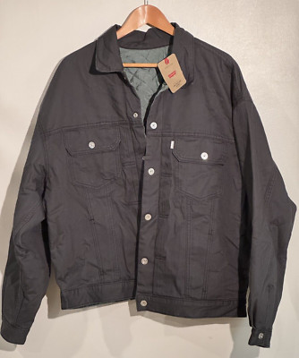 NEW Levi's Men's L Reversible Trucker Jacket Gray Quilted Green SilverTab