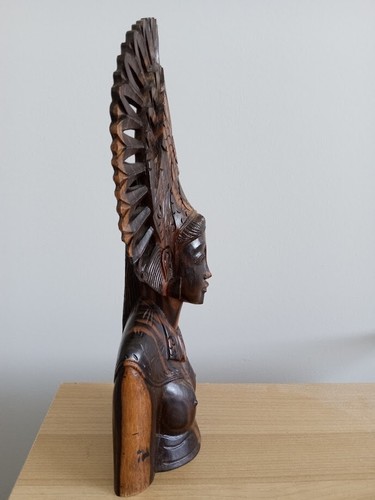 Hermoso retrato balinés figura madera tallada escultura mujer - Imagen 15 de 17