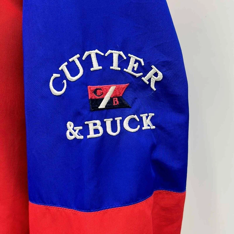 VINTAGE CUTTER&BUCK 90s MENS CLOR-BLOCK WINDBREAKER JACKET SIZE LARGE RED BLUE - Image 2 of 4