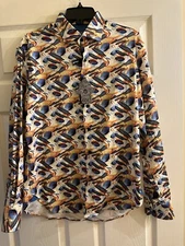 NWT Luchiano Visconti Black Abstract Multi-Colored Button Down Shirt Medium