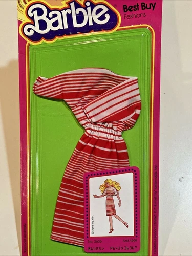 Barbie Vintage Best Buy Fashion 1978 Mattel No.3636 Red Striped Dress 🍄 NIP