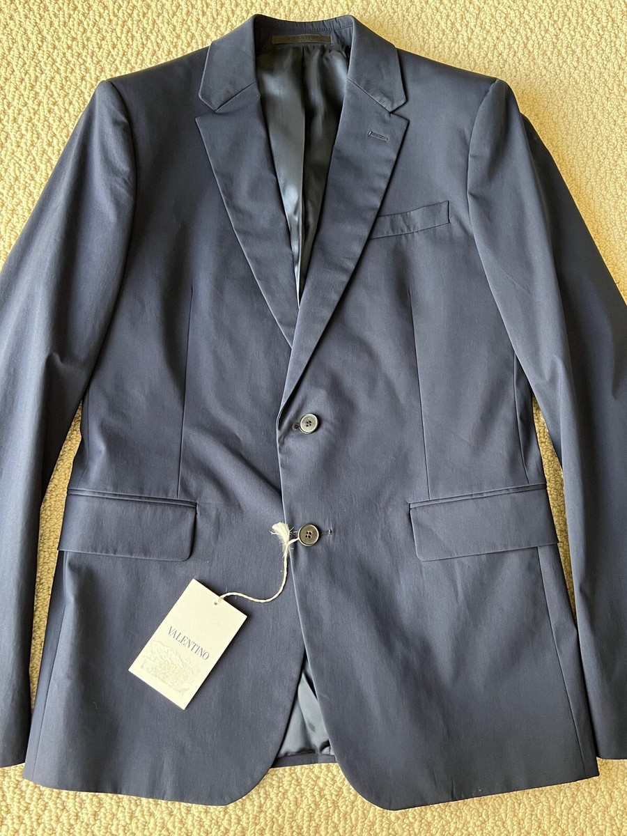 NWT Valentino Navy Blue Cotton Blend Classic 2-Button Blazer