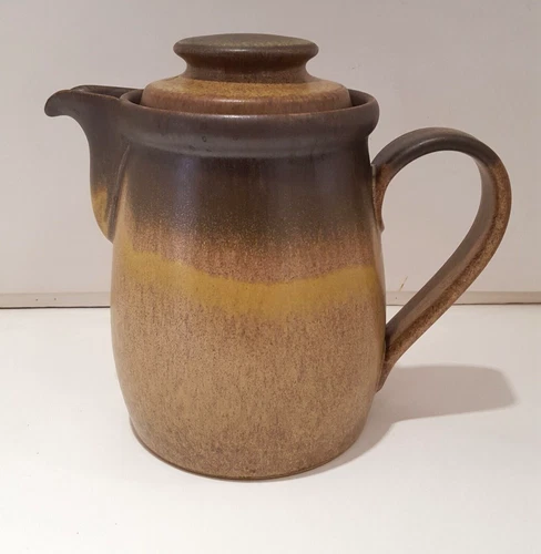 New Denby "Romany" Brown Stoneware Pattern 7 1/4" 2 Pint 4 Cups Coffee Pot w/Lid