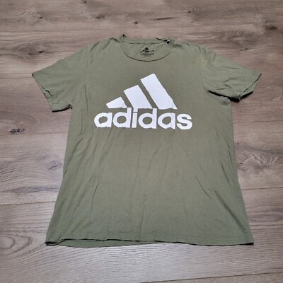 adidas Shirt Men Small Green Amplifier Short Sleeve Athletic Stripes Graphic Tee