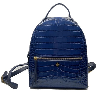Tory Burch Navy Blue Croc-Embossed Mini Small Leather Backpack NWOT Tory Burch Navy Blue Croc-Embossed Mini Small Leather  main image 3