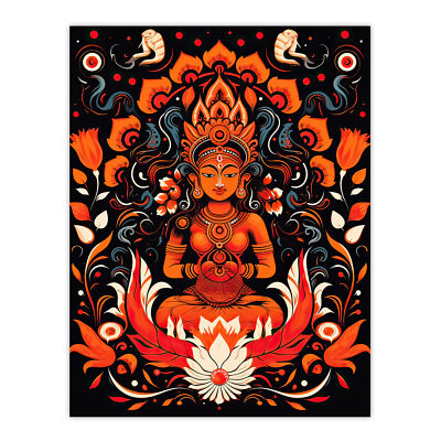 Hindu Göttin Parvati Floral Konzept Kunst Orange Weiß Blau Wandbild Poster Druck