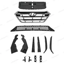 13PC For Tucson 2016-18 Bumper Radiator Cover Upper Lower Chrome Grille Mesh Kit