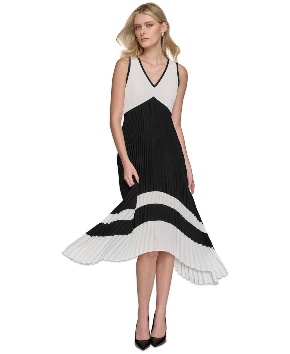 karl lagerfeld paris women's colorblocked pleated midi dress Karl Lagerfeld Colorblocked Maxi Dress