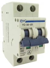 YuCo YC-32-2D Miniature Din Rail Circuit Breaker D-Curve 32-Amp 2P 480VAC 220VDC