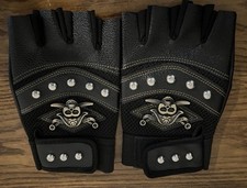 Black Fingerless Biker Gloves Skull Studded Punk Motorcycle Riding Unisex