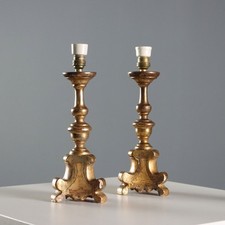 Candelabri Antichi Legno Intagliato Dorato Tornito Italia '800 Originali