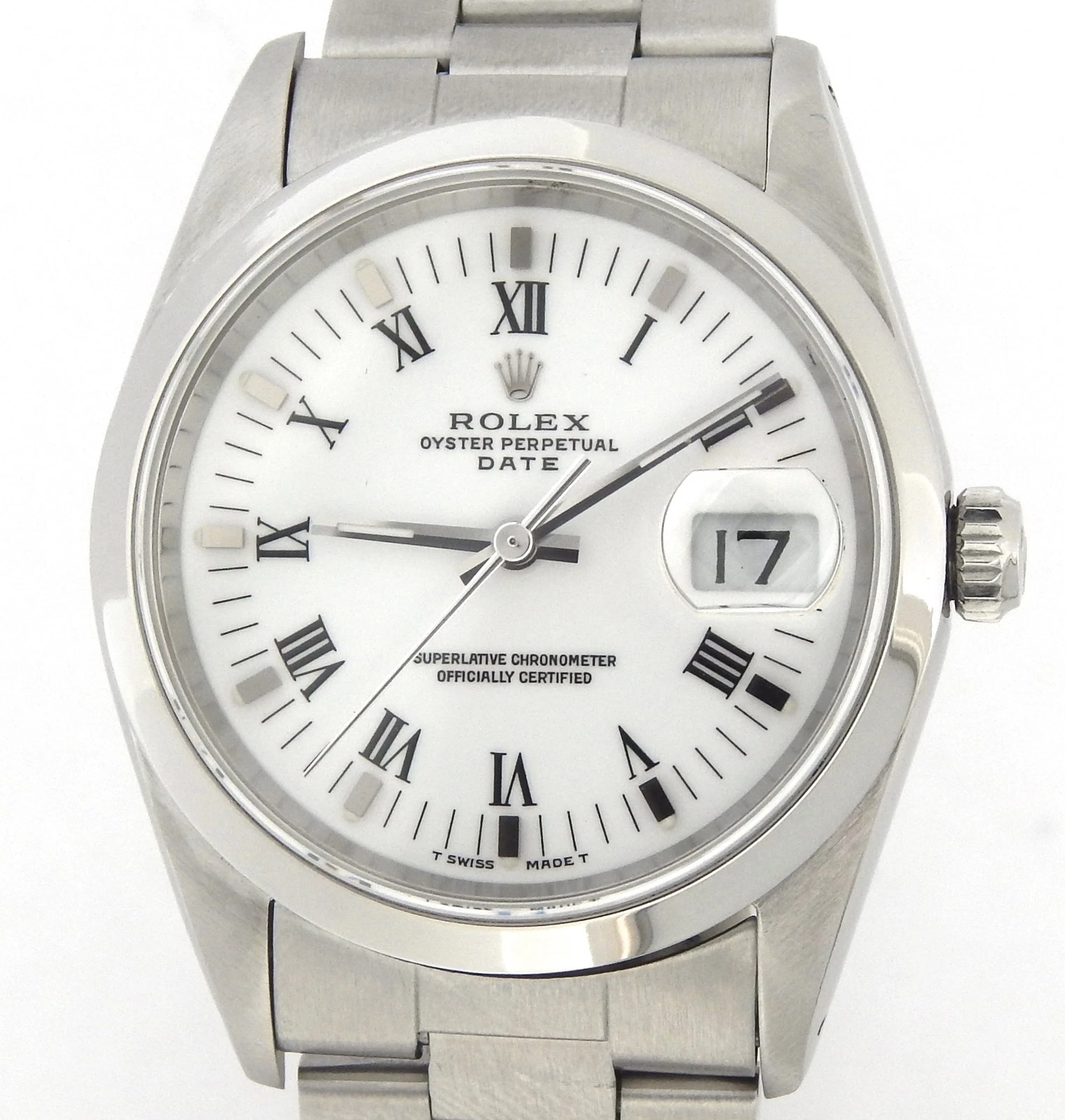 Rolex — Rolex Date 15200 Men Stainless Steel Watch Oyster Band White Roman Dial Quickset