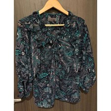 By Anthropologie Peasant Top Women's Medium Floral Ruffle Fairy Chiffon Blue