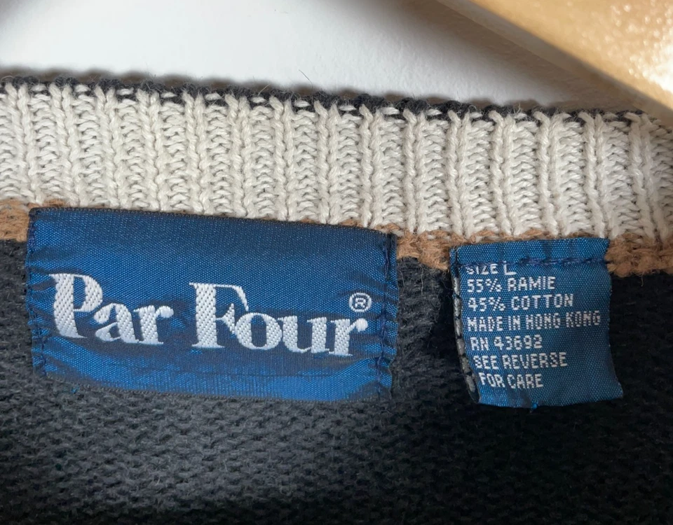 Suéter de Golf Par Four Adulto Grande Negro Marfil Grueso Algodón Tejido Años 90 Preppy Foto 3 de 4
