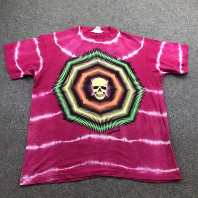 Vintage Psychedelic Shirt Mens XL Pink Tie Dye Skull Primo Enterprises 80s