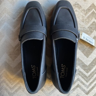 TOMS WOMEN'S LYNETTE BLACK LEATHER LOAFERS * 8.5 * NEW ! NICE ! SALE !