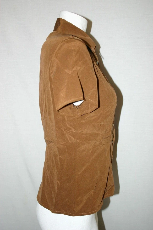 Blusa informal de esquina para mujer marrón talla 4 trabajo oficina vestido abulón botones Foto 3 de 4