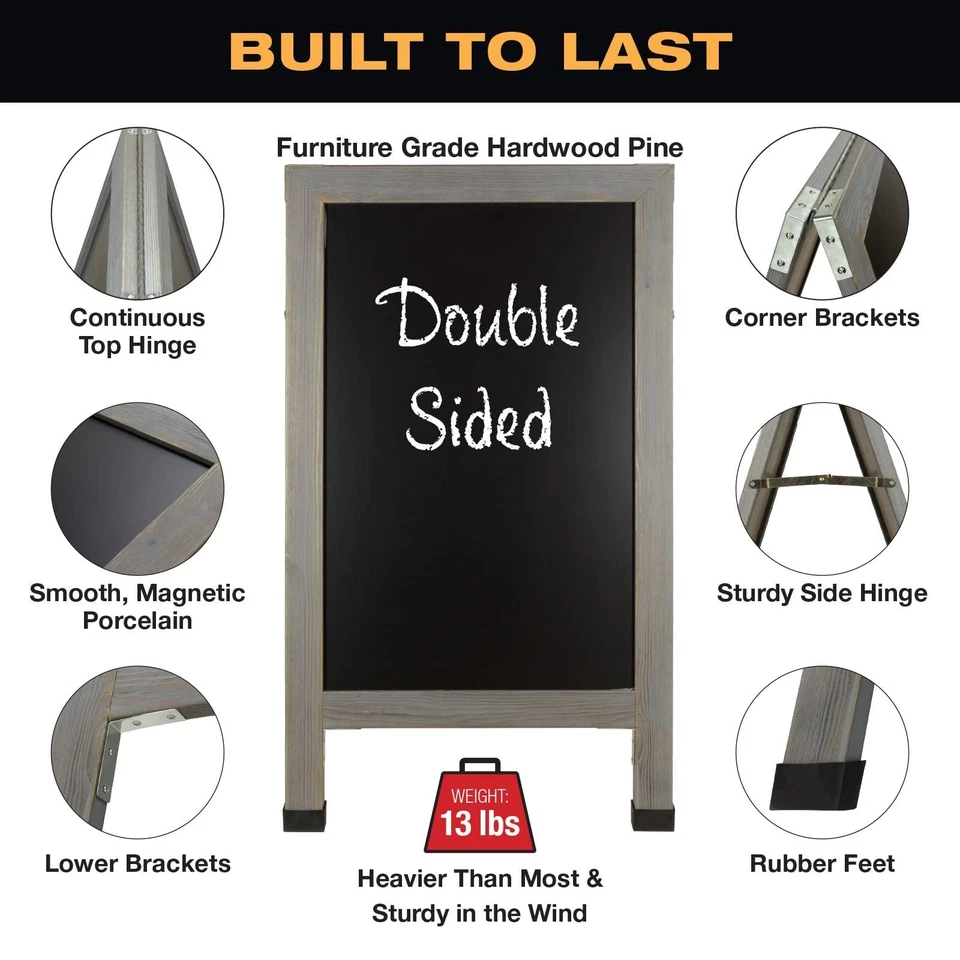 Letrero de pie grande de pizarra de acera con marco en A 40x23 de doble cara... Foto 3 de 4