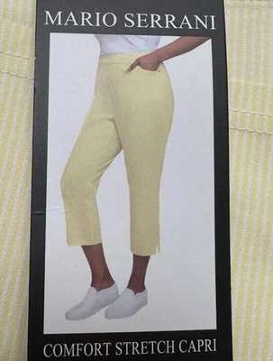 NWT MARIO SERRANI 1764407 YELLOW/WHITE WOMEN'S ROLL CUFF CAPRI PANTS SZ M #J735