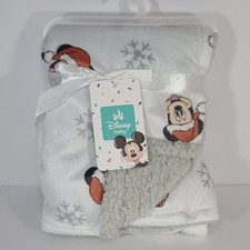 Disney Baby Mickey Mouse in Santa Hat Christmas Snowflake Theme 30 x 40" Blanket