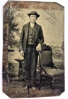 Antique Tintype Photo Young IDd Victorian Man Fashion Hat Lazy Eye Full Portrait
