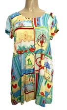 Jams World Mini Dress Sundress Floral Short Sleeve Round Neck Lace Up Back M