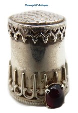 Unusual Sterling Silver Thimble with Garnet Stone *20th Century