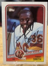 TIMMY SMITH 1988 Topps #11 Autograph AUTO Signed Football Card Rookie RC . rookie card picture
