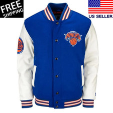 New York Knicks Prospect Blue Wool  White Leather Sleeves Letterman Men Jacket