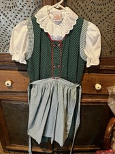 Isar Trachten Heart Dirndl Dress Shirt and Apron, Oktoberfest,Kirchweih Green
