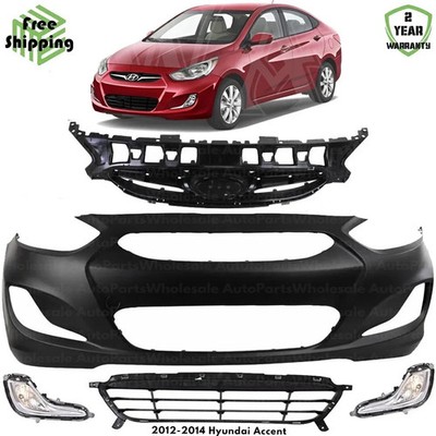 Front Bumper Cover Fascia & Grille Assembly Kit For 2012-2014 Hyundai Accent