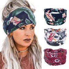 Wide Boho Headbands Floral Stretch Head Wraps African Butterfly Hairbands Knotte