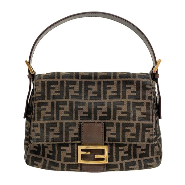 FENDI Mamma Baguette Brown Zucca Canvas Shoulder Bag