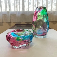 Colorful Glass Vase & Ashtray Set 2pcs Retro Rainbow 〜