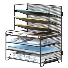 7 Tier Desk File Organizer Mesh Letter Tray Paper Holder Black Metal Office