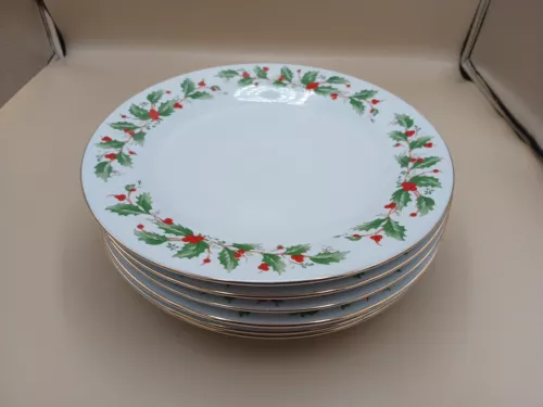 China Pearl Fine China Noel 10 1/2" Dinner Plates Christmas Set Of 6 Holly Berry