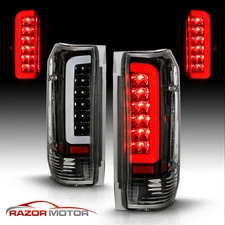 For 89-97 Ford F150 F250 F350 Bronco Red C-Shape LED Black Taillights Brake Lamp