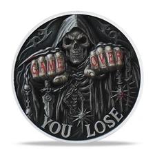 Game Over Skull Challenge Coin - Cool Dark Fantasy Collector Coin Gifts For Men