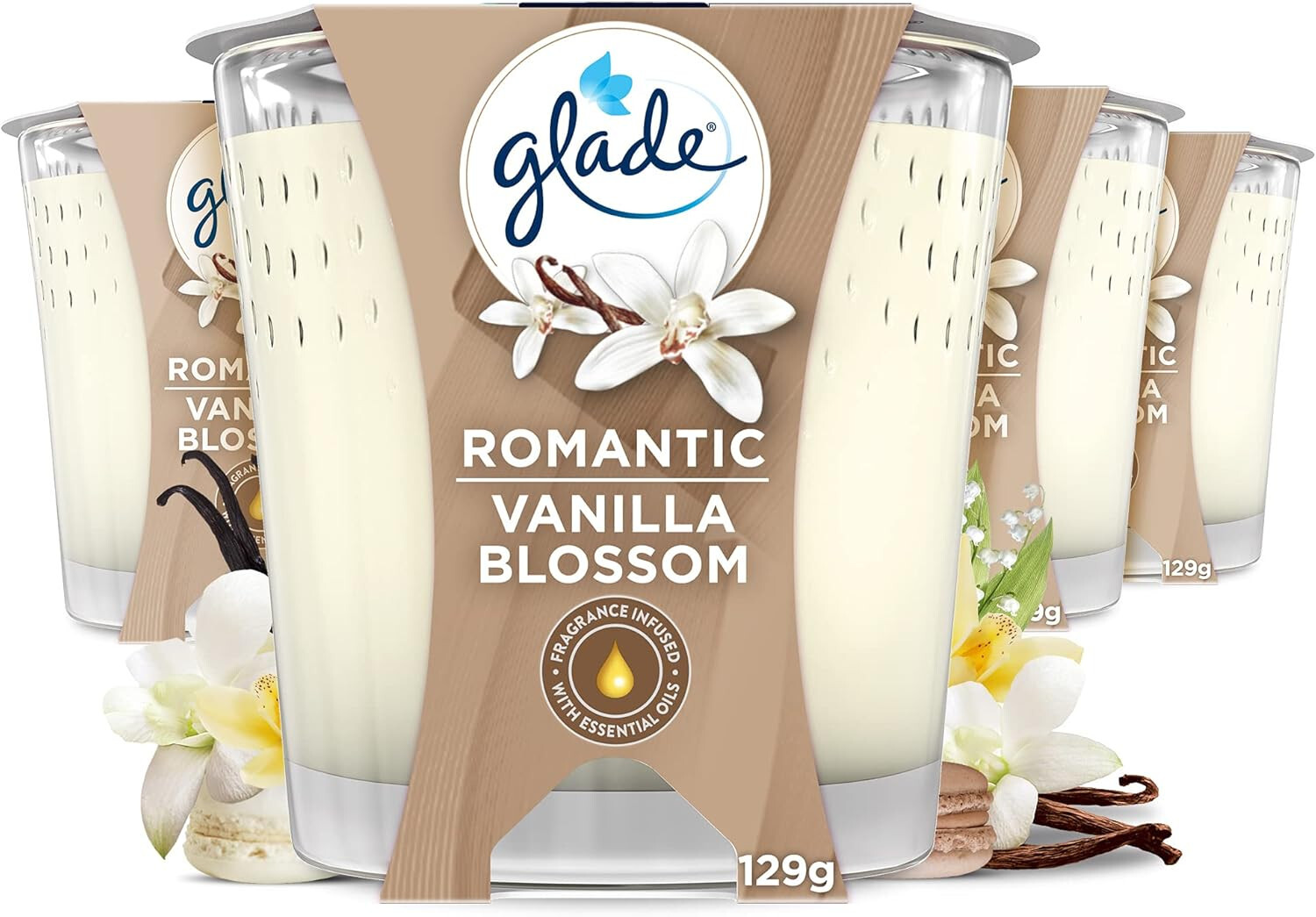 4 x Glade 129g Candles - Romantic Vanilla Blossom - TOTAL BARGAIN
