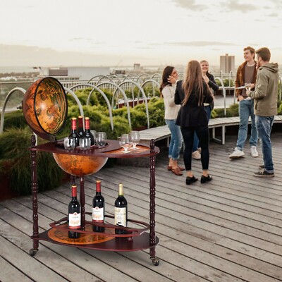 New Eucalyptus Wood Globe Bar Wine Alcohol Stand Rack Unique Vintage Retro Bars