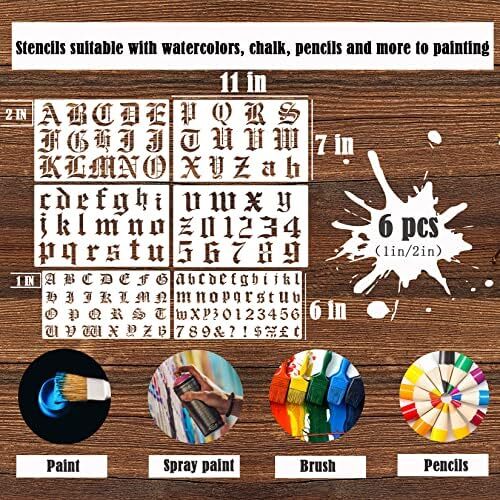 6 Pcs Old English Stencil 2 Inch Letters Number Template Reusable Gothic Call...
