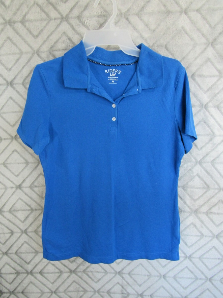 Riders By Lee Polo Shirt Size M Blue Pull Over Button Collar Short Sleeve  Casual