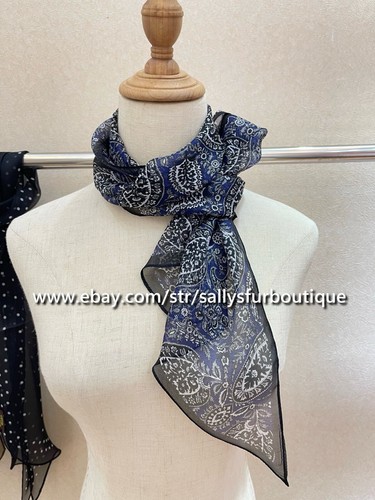Sallys 100% Mulberry Silk Chiffon Shawl Paisley Print Neckerchief Oblong Scarf - Picture 2 of 4