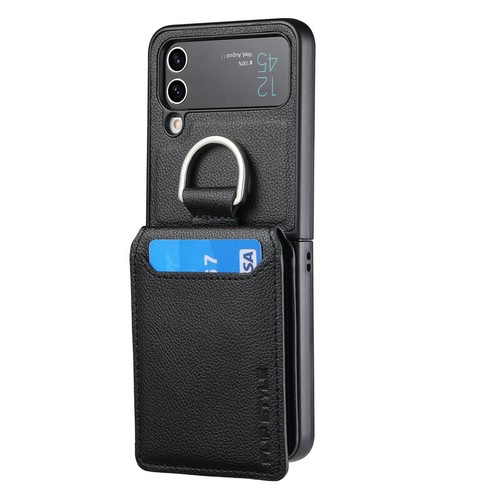 Custodia con slot per schede per Samsung Galaxy Z Flip6 Flip5 Flip4 3 cover ad anello in pelle - Foto 7 di 20