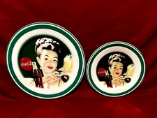 Gibson Coca Cola Women 2 Piece Set Of 1 Each Dinner & Salad Plates Green Rim