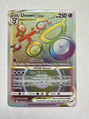 Pokémon TCG - Unown VSTAR 199/195 - Silver Tempest Rainbow Secret